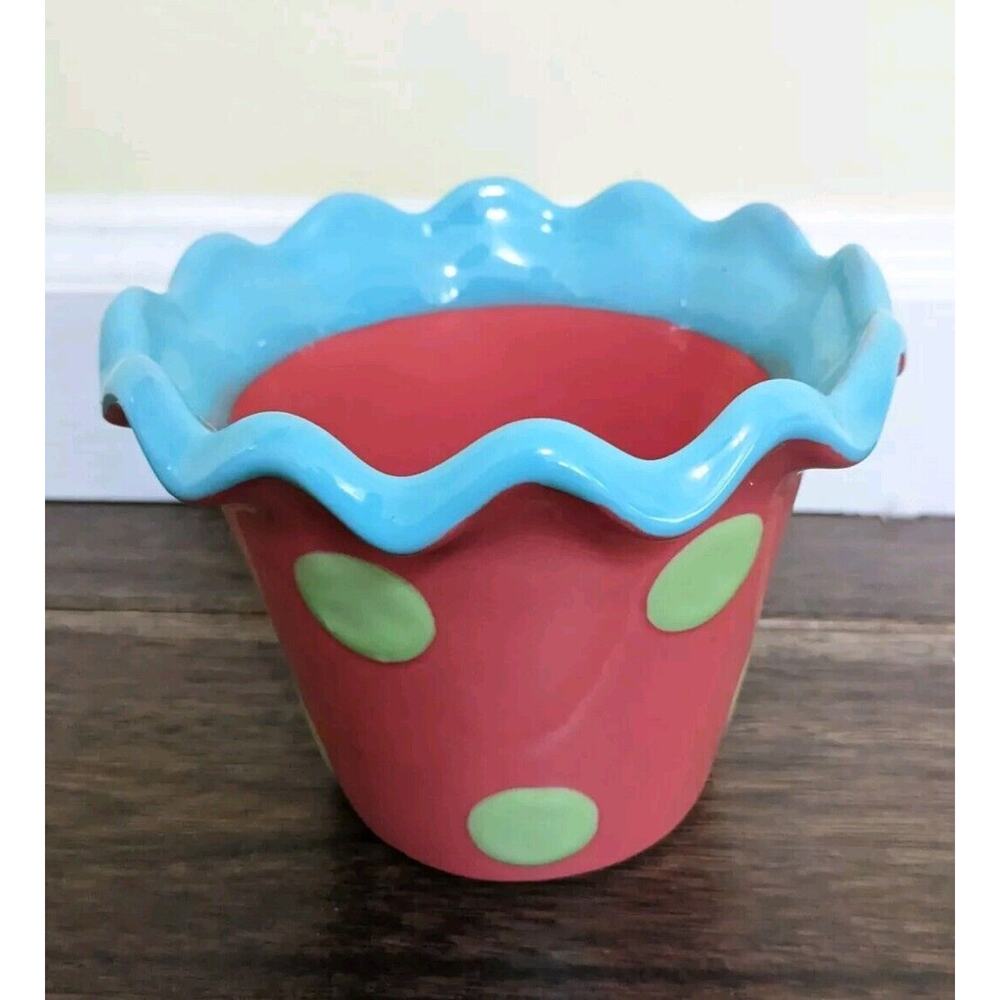 SOUTHERN LIVING AT HOME POLKA DOT POT 4" SCALLOPED Pink Blue Green Vase Planter